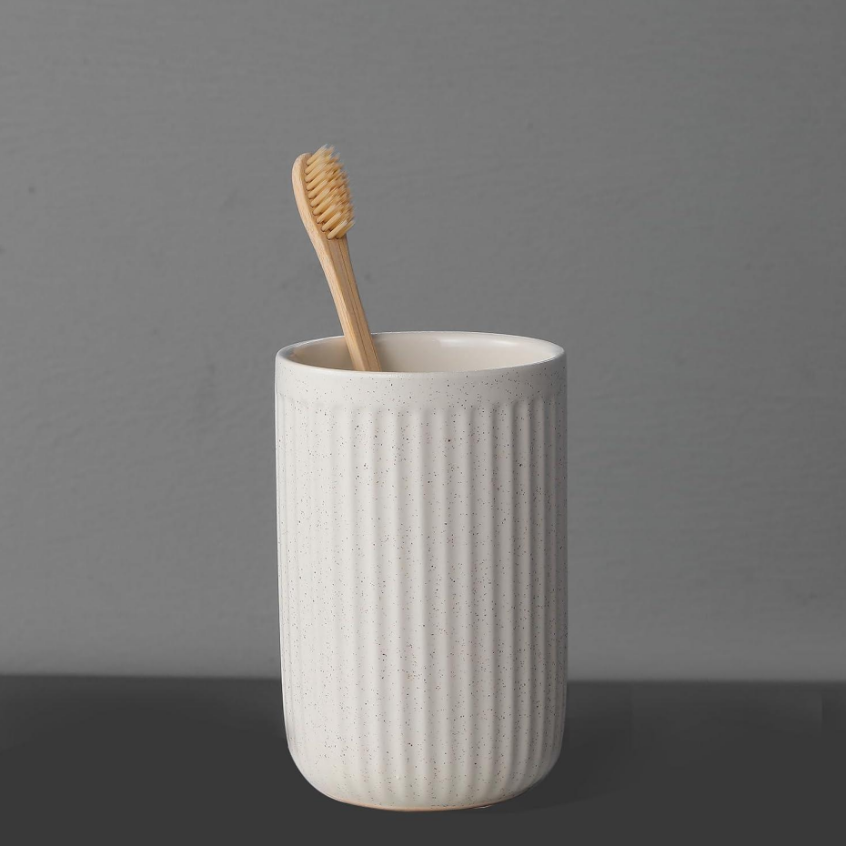 Ceramic toothbrush holder cup, beige