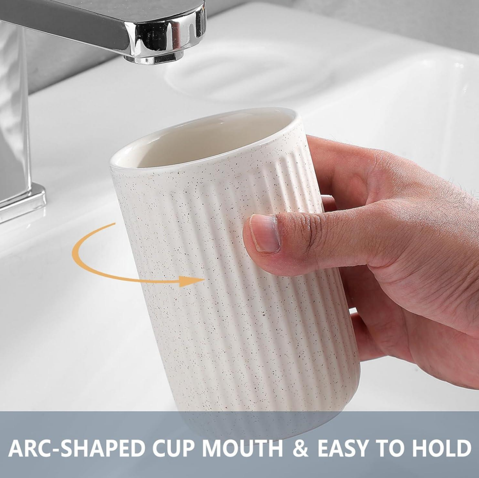 Ceramic toothbrush holder cup, beige - Image 2