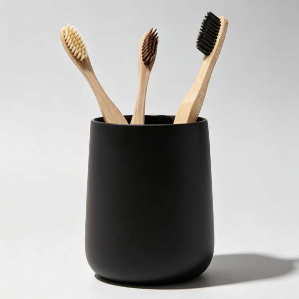 Matte black toothbrush and toothpaste holder