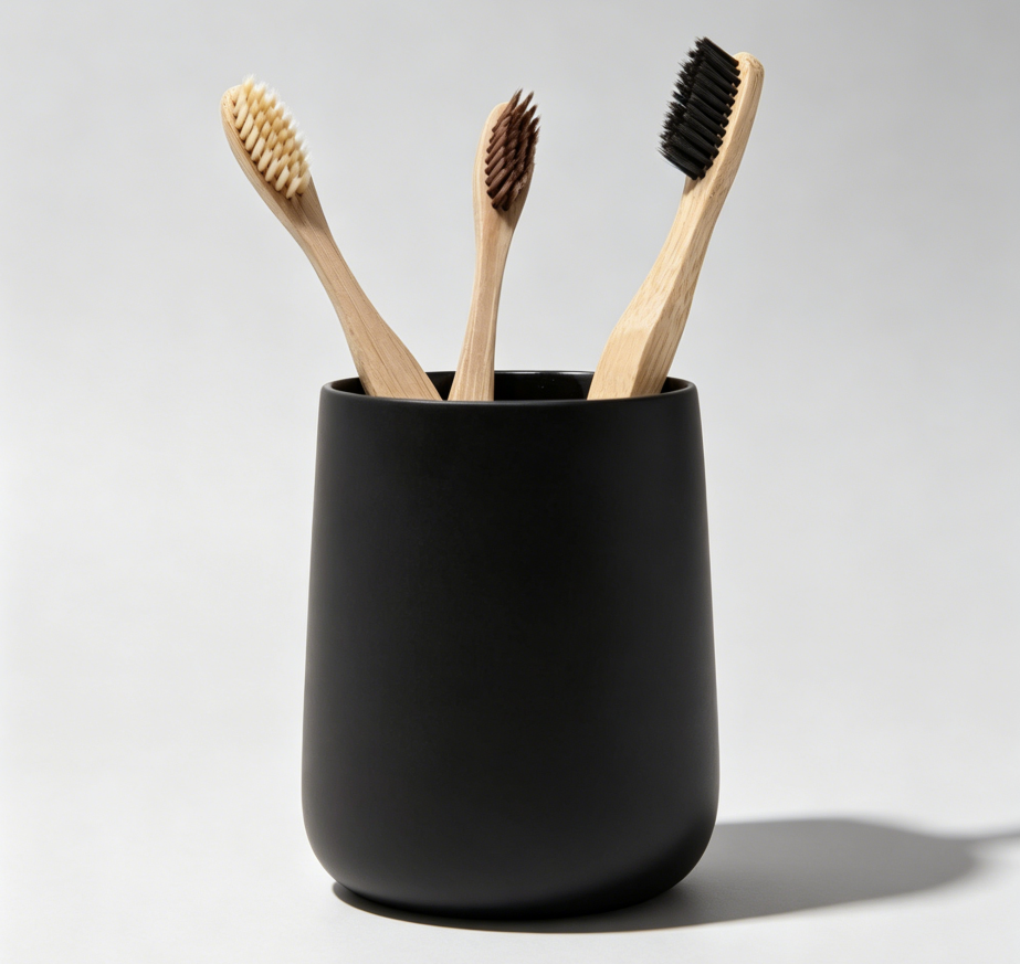 Matte black toothbrush and toothpaste holder
