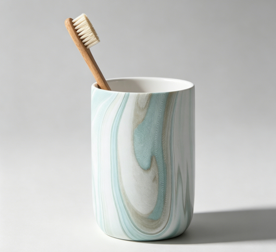 Green marble ceramic toothbrush holder