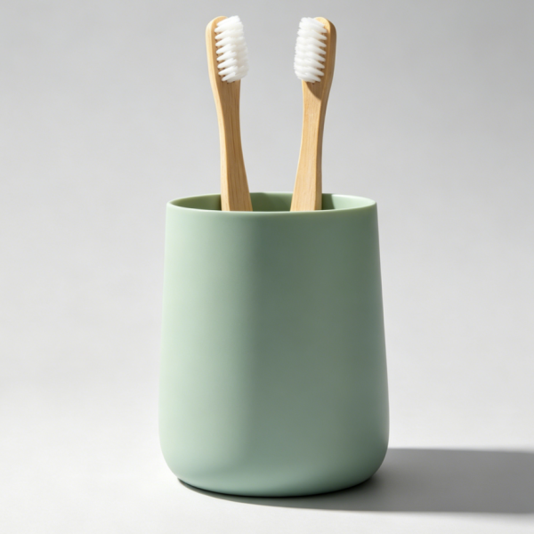 Matte sage green toothbrush and toothpaste holder