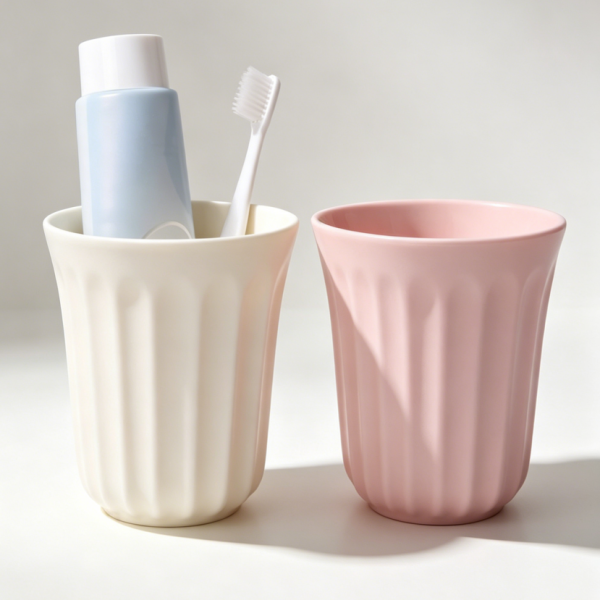 Ceramic toothbrush cup holder, white and pink, 2-pack