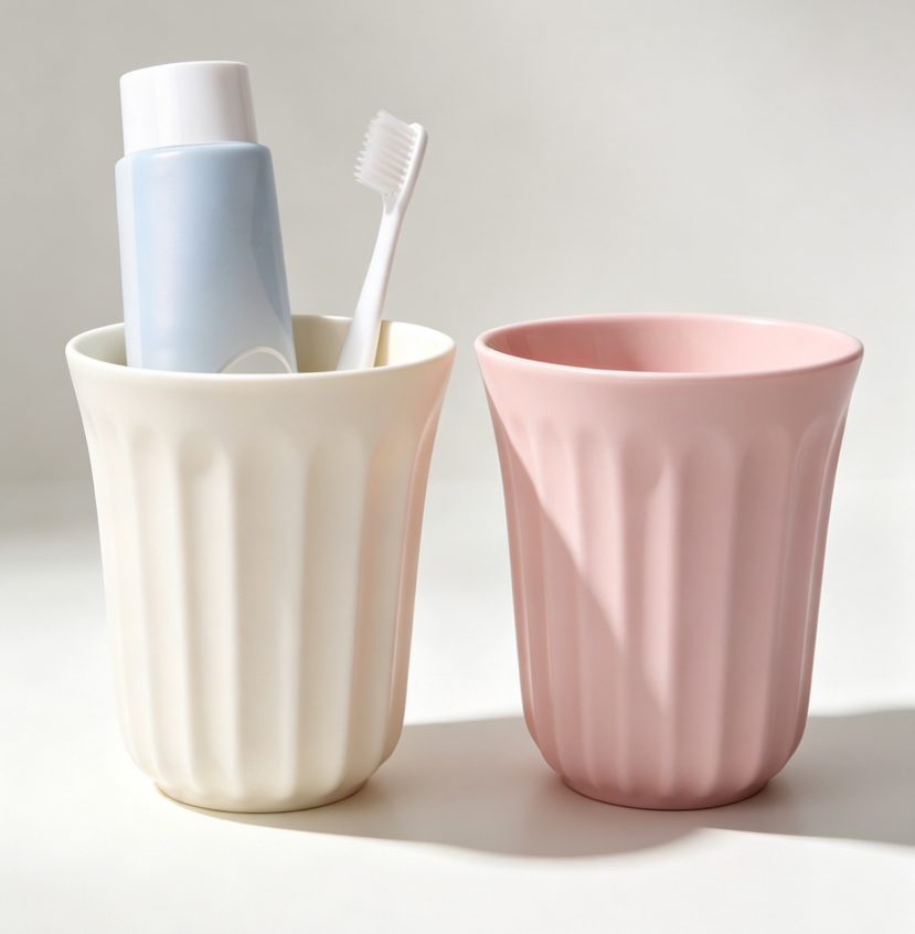 Ceramic toothbrush cup holder, white and pink, 2-pack