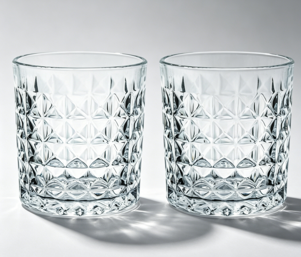 Diamond embossed glass mouthwash cup, 8 oz, 2-pcs