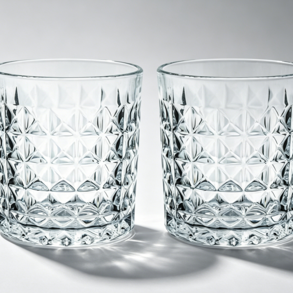 Diamond embossed glass mouthwash cup, 8 oz, 2-pcs