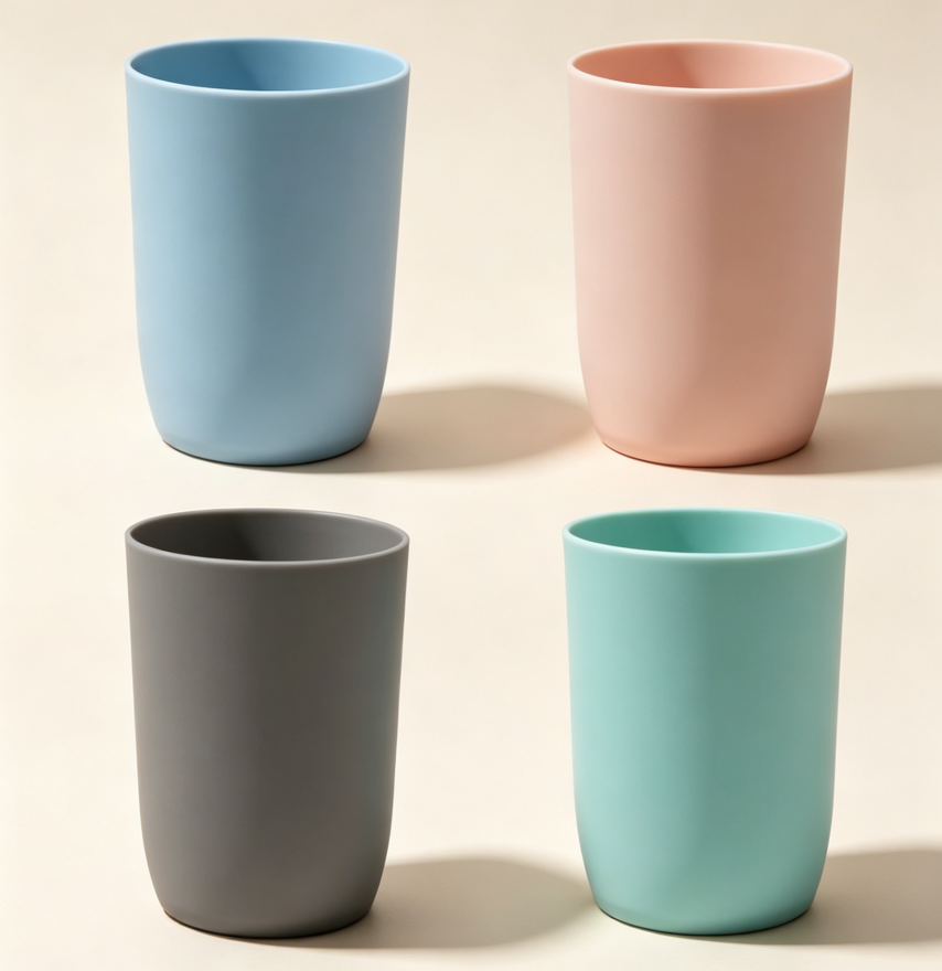 Plastic bathroom tumbler toothbrush cup, 4-pack