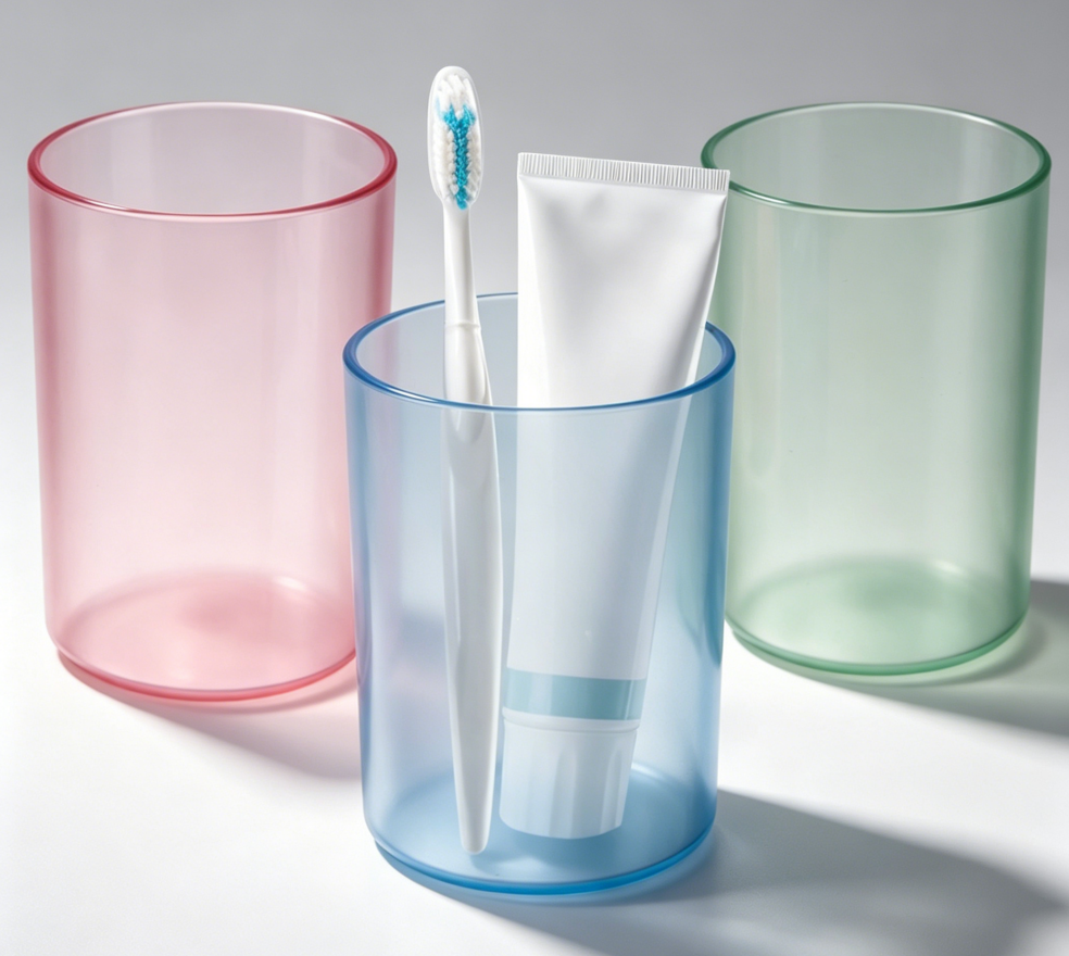 Durable high-quality plastic toothbrush cup, matte, 3-pack