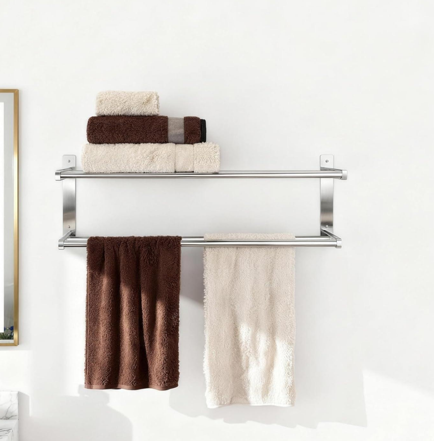 2-tier towel rack with shelf, brushed nickel - Image 2