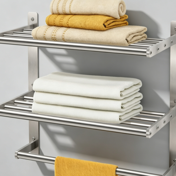 3-tier wall mounted towel shelf, brushed nickel