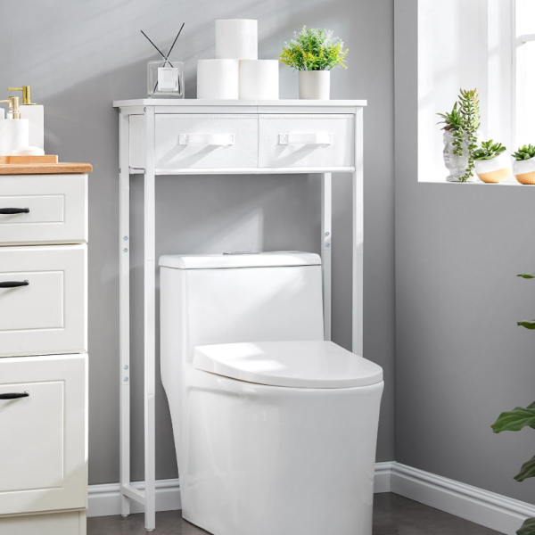 2-tier over-toilet storage with fabric drawers, white