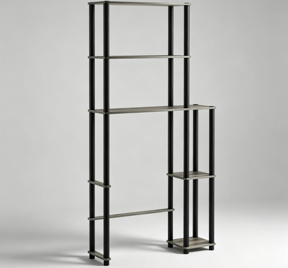 5-tier over-toilet storage rack, oak gray/black