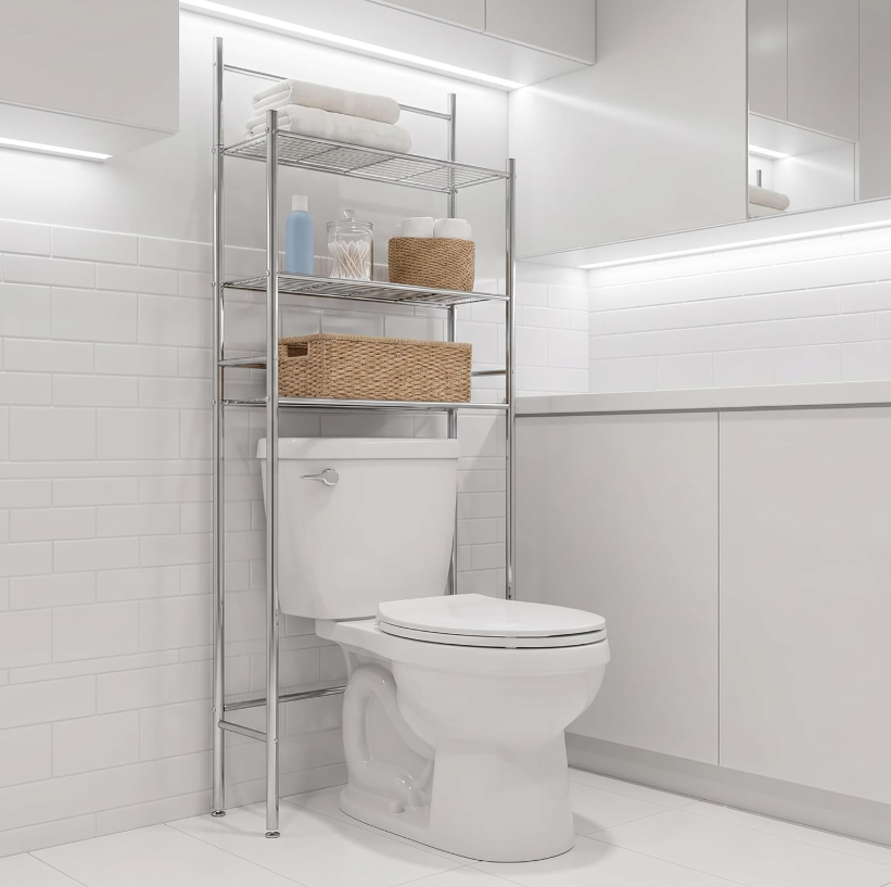 3-tier chrome bathroom storage rack, 24x58x152 cm