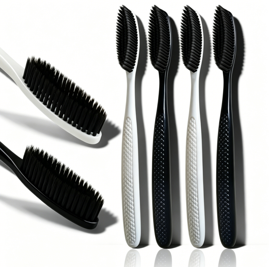 Large long head firm charcoal toothbrush, 4-pack