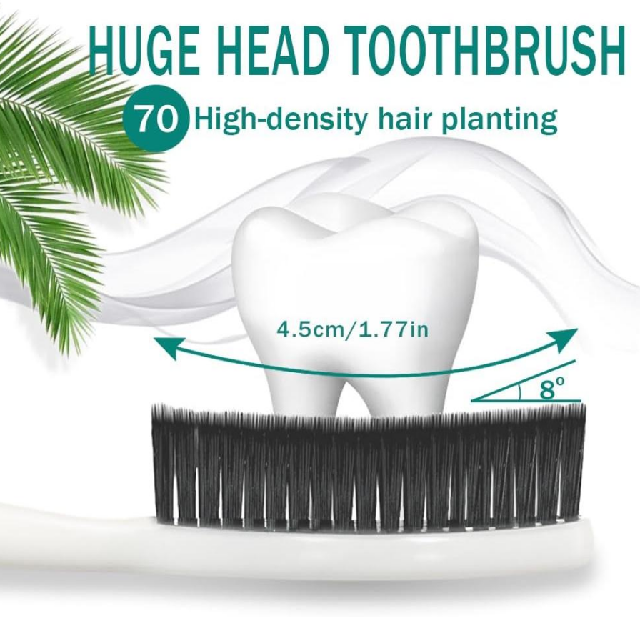 Large long head firm charcoal toothbrush, 4-pack - Image 2